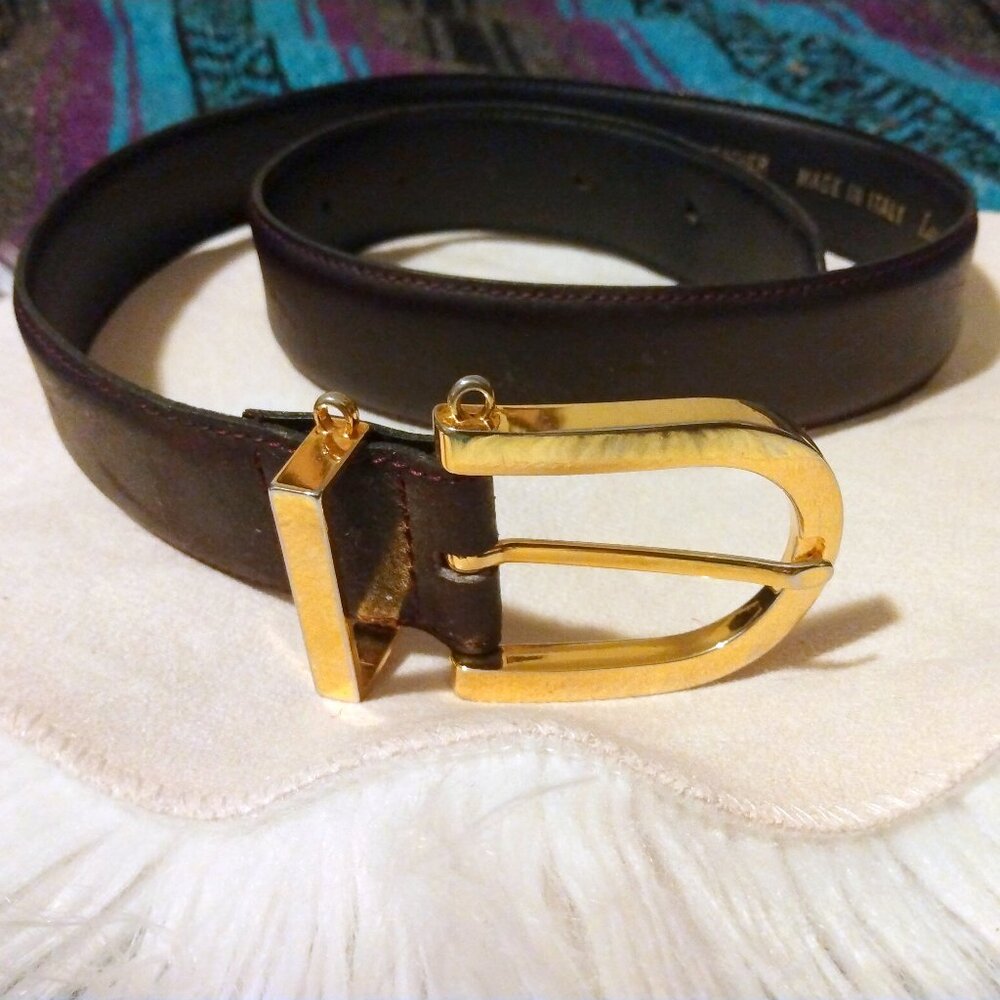 Vintage Italian Leather Brown Belt M Brass Buckle Quiet Luxury Equestrian Preppy